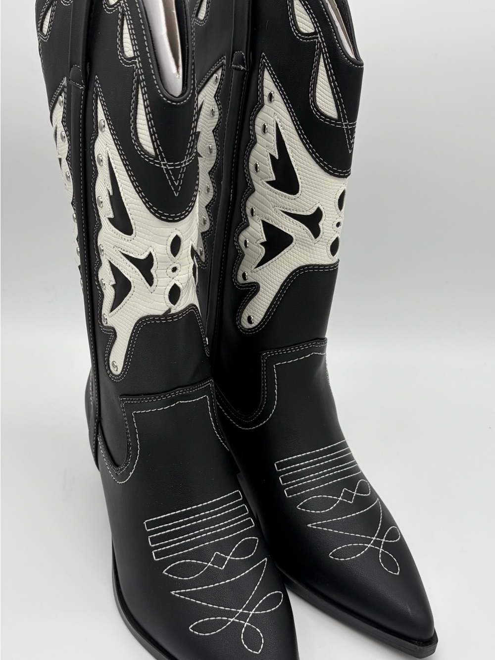 Madden Girl Black and White Western Embroidered Heeled Boots